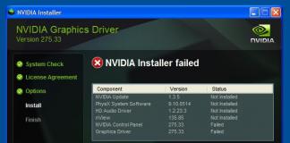 Võimalused probleemide lahendamiseks nVidia draiveri installimisel