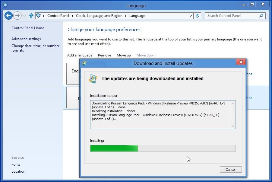 Windows 8 release Preview русификатор. Language Pack installed. Language to install. Русификация немецкого ноутбука.